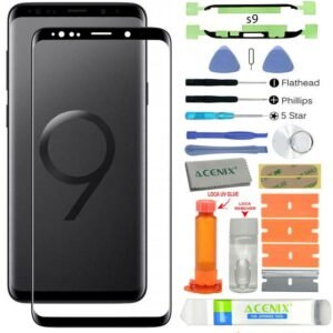 18-in-1 Complete Screen Glass Repair Kit for Samsung Galaxy S9 – Black Lens + Tools + LOCA Glue & Remover