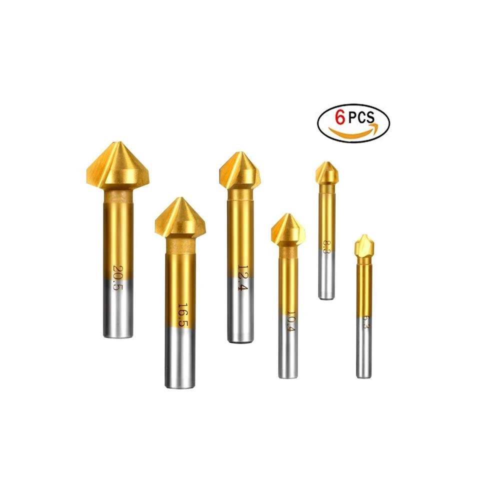6 Pcs Durable 90 Degree HSS Chamfer Cutter Bit Chamfering Countersink Drill Bits