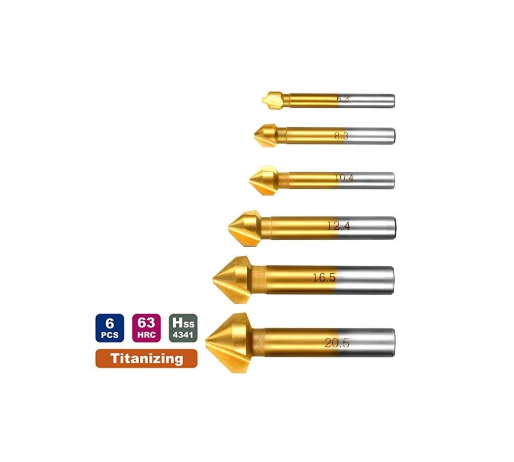 6 Pcs Durable 90 Degree HSS Chamfer Cutter Bit Chamfering Countersink Drill Bits - Image 3