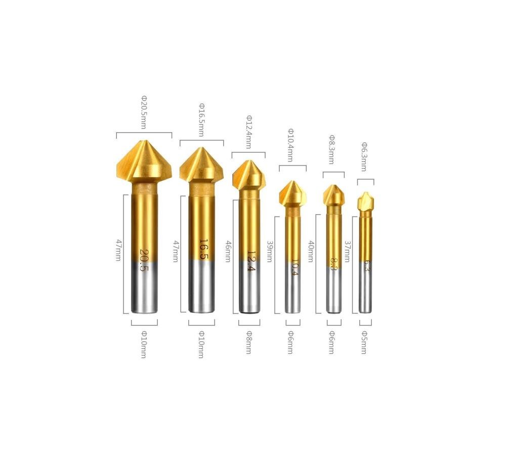 6 Pcs Durable 90 Degree HSS Chamfer Cutter Bit Chamfering Countersink Drill Bits - Image 2
