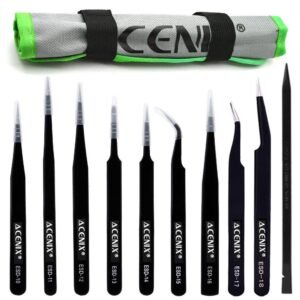 10-Piece Professional ESD Anti-Static Precision Tweezers Set – Black Nylon Coated