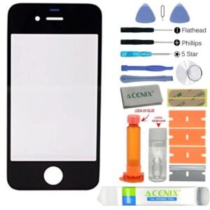 Apple iPhone 4 / 4S Black Outer Front Glass Screen Replacement Kit with 18-in-1 Full Tool Set