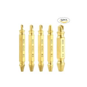 ACENIX® 5 Pcs High Speed Steel Damaged Screw Remover Extractor Drill Bit Set – Gold