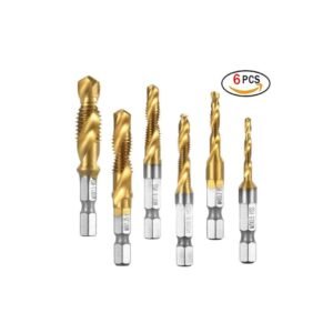 ACENIX® 6pcs HSS Countersink Tap Drill Bit Set - Hex Shank Titanium Coated Combo